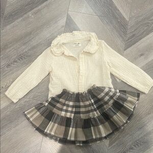 Petit Indi Cream Top and Plaid Skirt Set